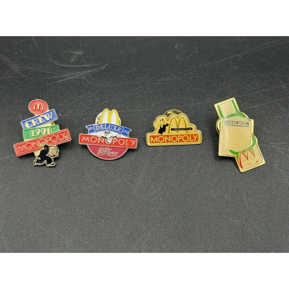 Vintage McDonald's Crew Pins Lot of 4 Monopoly, Dr Pepper